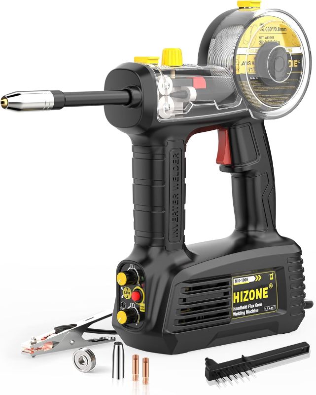 Photo 1 of Hand Held MIG Welder Machine 110V, HIZONE 100A Flux Core Portable Welding Machine, Handheld Gasless Inverter Wire Feed Welding Equipment