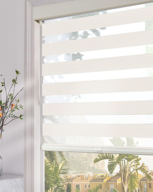 Photo 1 of Persilux Cordless Zebra Blinds for Windows (32" W x 72" H, Beige) with Upgraded Cassette Free-Stop Light Filtering Dual Layers Sheer Window Shades for Home, Outside and Inside Mount