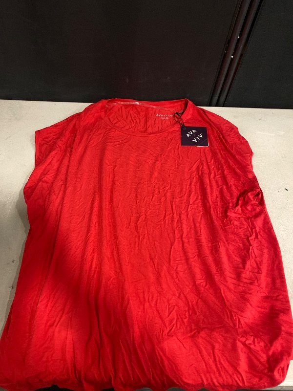 Photo 1 of 2X 20/22 Women's Short Sleeve T-Shirt - Ava & Viv™ Red 2X: Rayon-Spandex Blend, Crew Neck, Pullover, Jersey Fabric