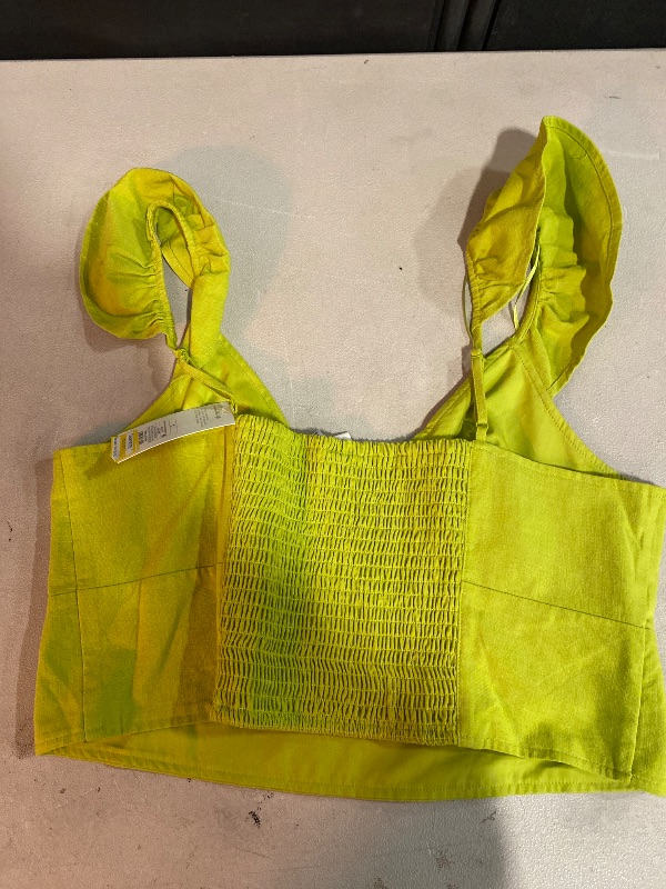 Photo 1 of L Women's Ruffle Sleeve Woven Halter Top - a New Day Lime Green