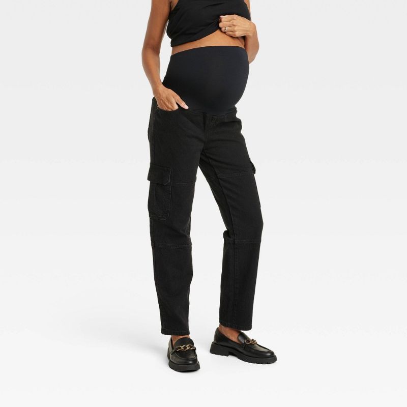Photo 1 of Black 12 Over Belly 90's Straight Maternity Jeans - Isabel Maternity by Ingrid & Isabel