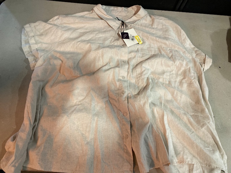 Photo 1 of 3X Women's Short Sleeve Button-Down Shirt - Ava & Viv Light Tan