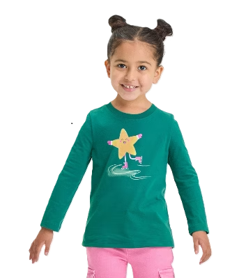 Photo 1 of 5T Toddler Girls' Long Sleeve Star Ice Skating Graphic T-Shirt - Cat & Jack Dark Green