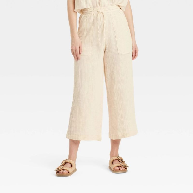 Photo 1 of L Women's High-Rise Gauze Wide Leg Pull-on Pants - Universal Thread™ Cream