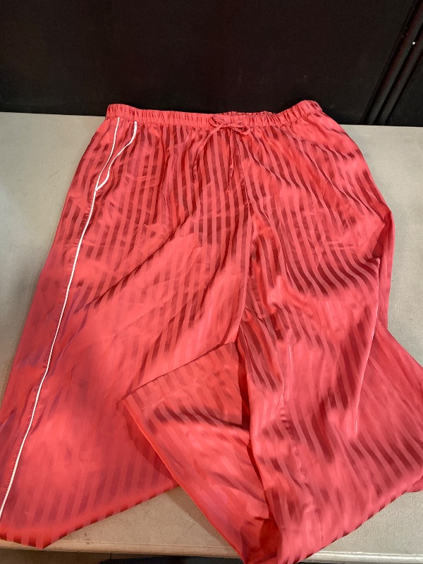 Photo 1 of L Women's Luxury Collection Shadow Striped Satin Pajama Pants - Auden Coral Red L: Relaxed Fit, Ankle Length, Elastic Waistband