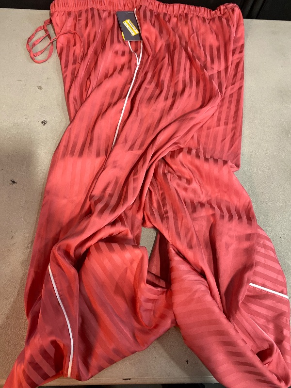 Photo 1 of L Women's Luxury Collection Shadow Striped Satin Pajama Pants - Auden Coral Red Relaxed Fit, Ankle Length, Elastic Waistband