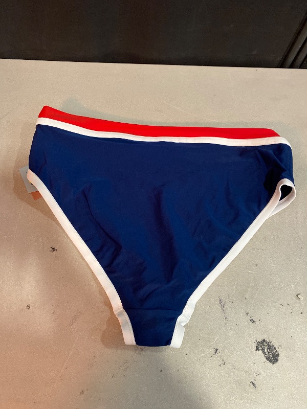 Photo 1 of Navy Blue 1X Women's Contrast Binding High Waist High Leg Medium Coverage Bikini Bottom - Shade & Shore