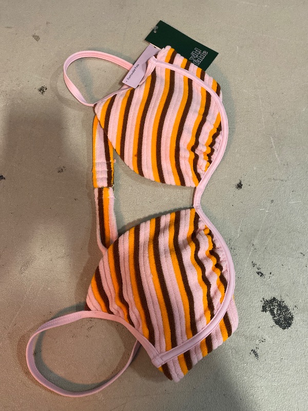 Photo 1 of L 12-14 Women's Terry Cloth Striped Underwire Bikini Top - Wild Fable Orange : Recycled Polyester, Adjustable Strap