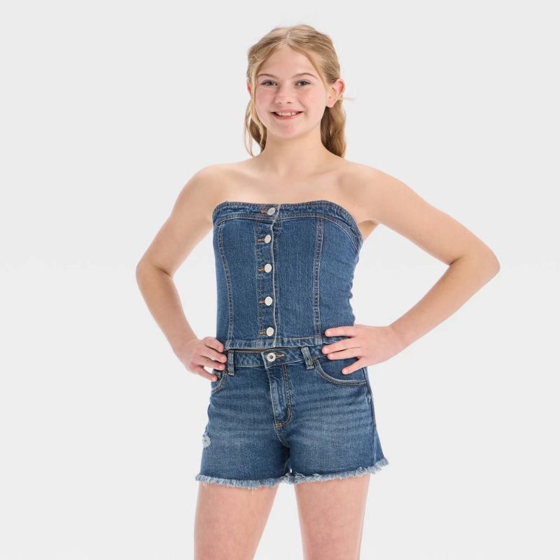 Photo 1 of L 10/12 Girls' Button-Front Denim Tank Top - Art Class Medium Wash 
