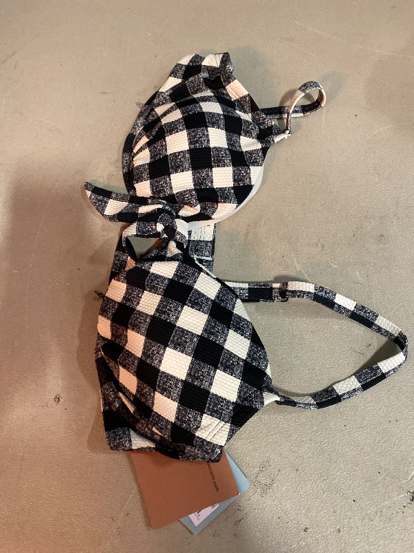 Photo 1 of Black 38D Women's Gingham Center-Front Knot Underwire Bikini Top - Shade & Shore