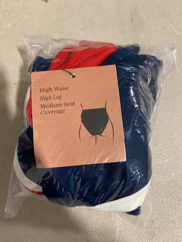 Photo 1 of 2x 20/22 Women's Contrast Binding High Waist High Leg Medium Coverage Bikini Bottom - Shade & Shore Navy Blue