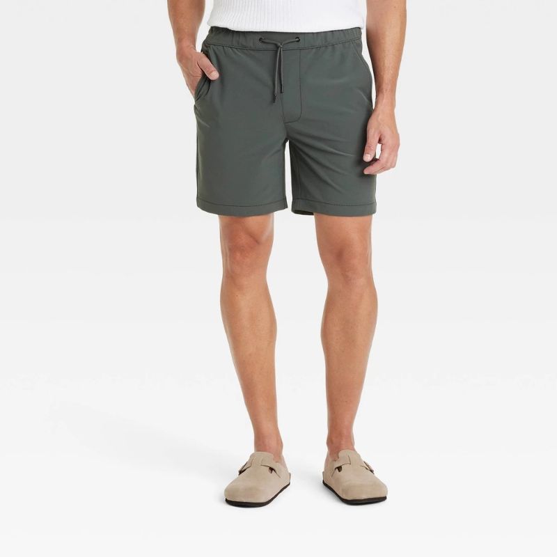 Photo 1 of M Men's 7" Tech Pull-on Shorts - Goodfellow & Co Gray : Recycled Polyester, Spandex, Midweight, Regular Fit, 4-Way Stretch