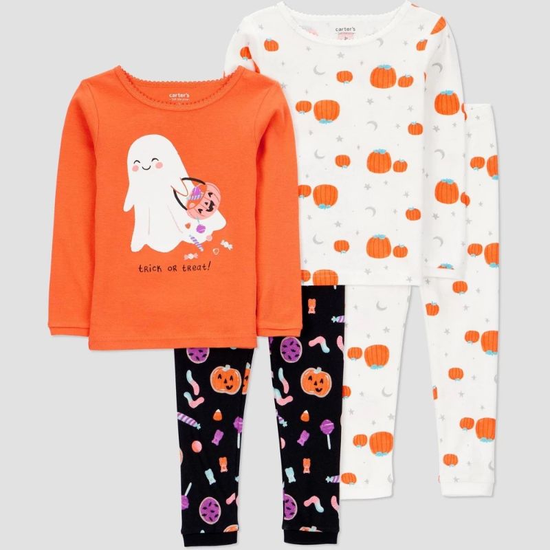 Photo 1 of 12M Carter's Just One You® Toddler Girls' 4pc Cotton Long Sleeve Ghost Halloween Pajama Set - Orange/White/Black