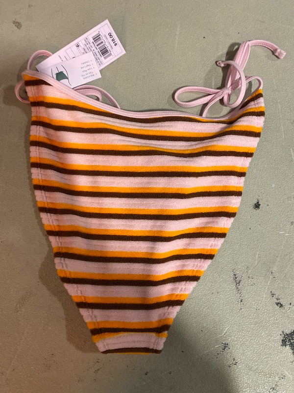 Photo 1 of (S) Women's Terry Cloth Striped Low-Rise High Leg Cheeky Side-Tie Bikini Bottom - Wild Fable™ Orange S: Recycled Polyester, Spandex, Full Lining
