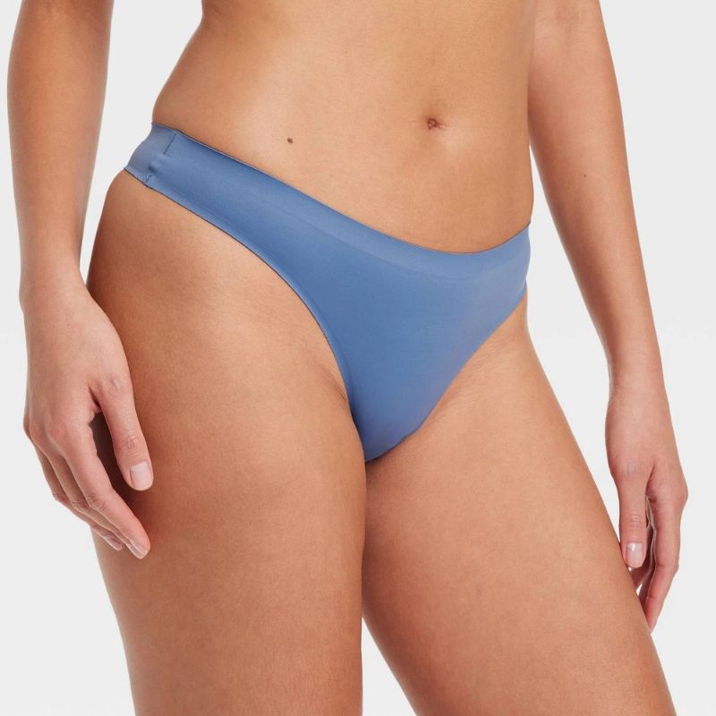 Photo 1 of L 12-14 Women's Luxury Collection Micro Bonded Invisible Edge Thong Underwear - Auden Blue Willow : Cotton Gusset, Low Rise