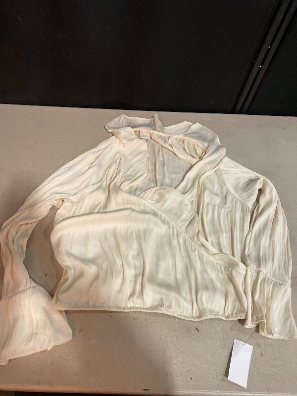 Photo 1 of L A New Day Flounce Long Sleeve V-Neck Ruffle Wrap Blouse Cream Off White