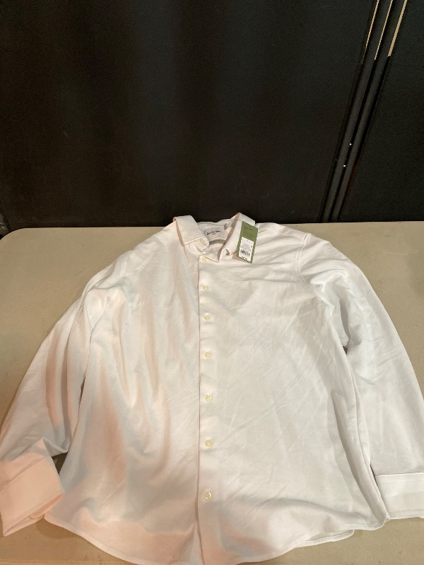 Photo 1 of L Men's Long Sleeve Button-Down Casual Shirt - Goodfellow & Co™ True White Cotton Blend, Recycled Polyester, Lightweight
