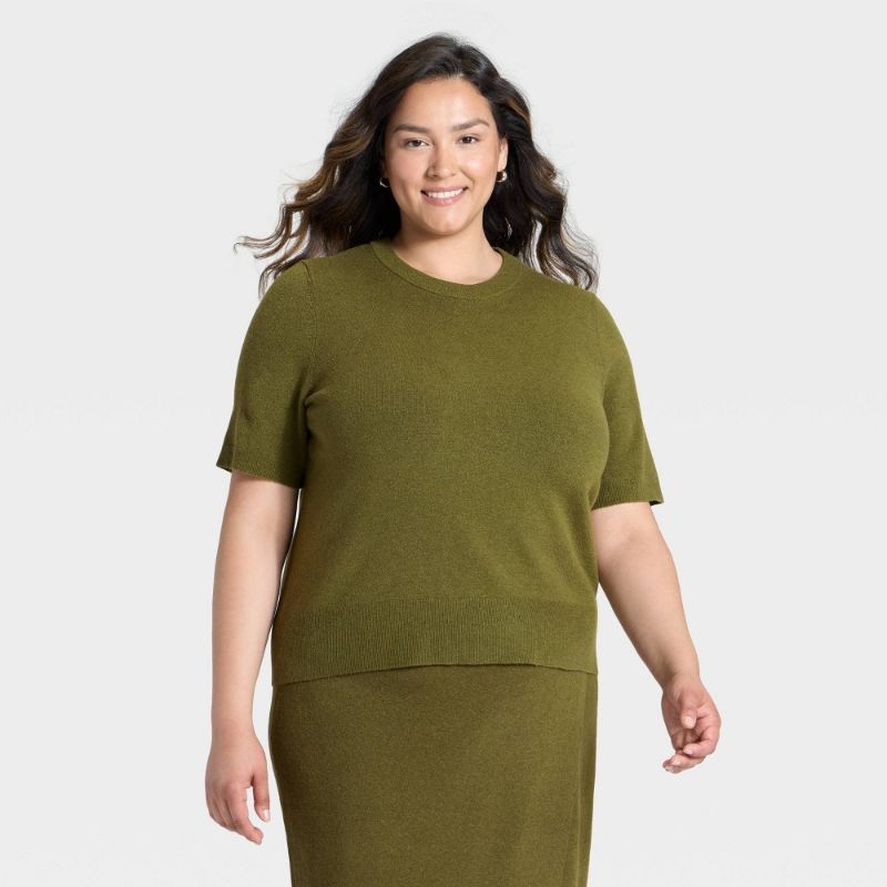 Photo 1 of 1X Women's Short Sleeve Cozy Knit Sweater - a New Day Green 