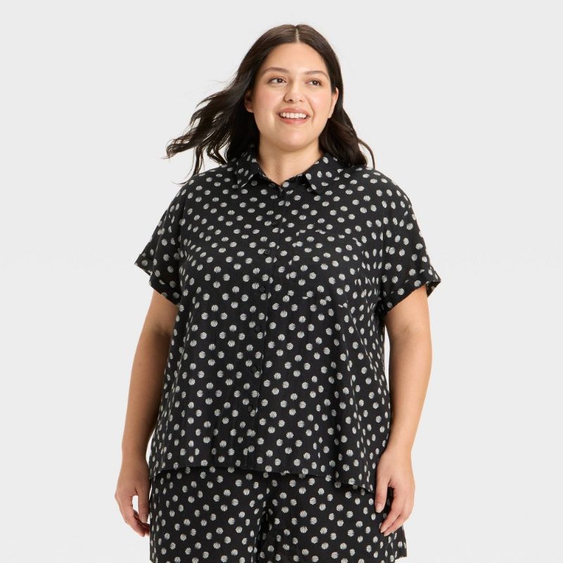 Photo 1 of 3X Women's Short Sleeve Button-Down Shirt - Ava & Viv Black