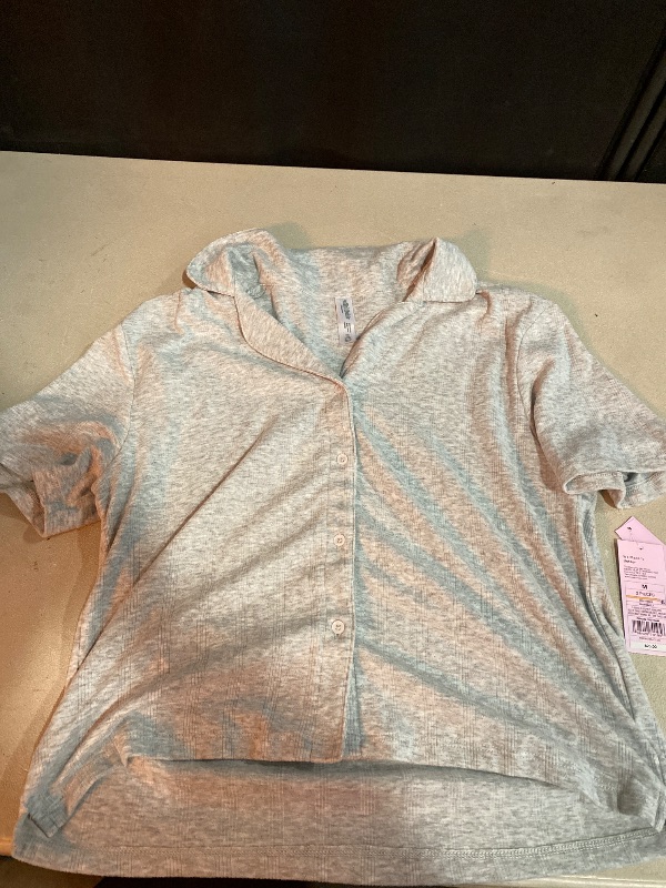 View 2 of M Women's Pointelle Notch Collar Shirt and Shorts Pajama Set - Wild Fable Gray