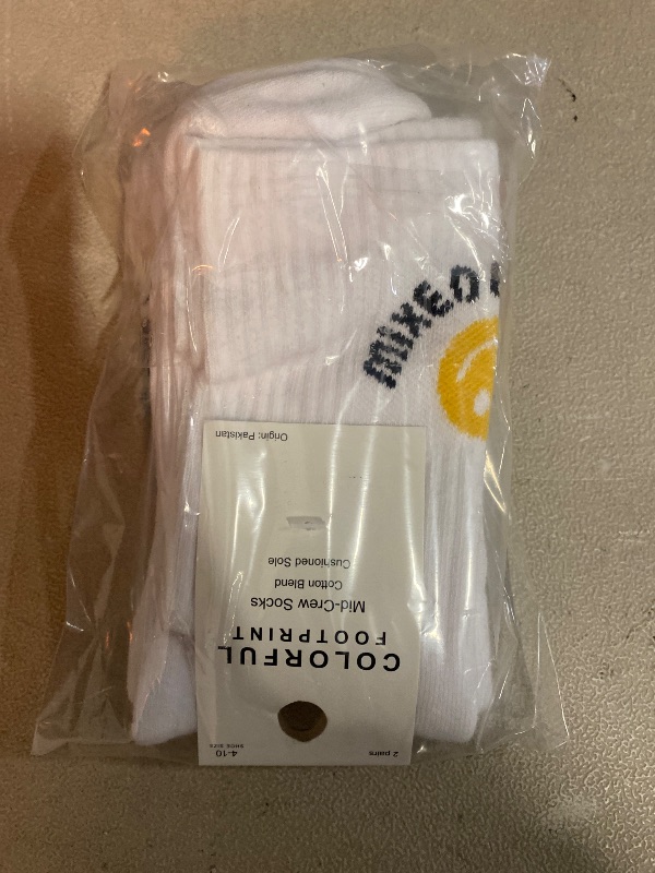 Photo 1 of 9-11 Memoi Women's Smiley Face Athletic Double Stripe Crew Sock White