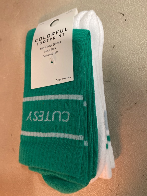 Photo 1 of 4-10 Women's "Cutesy" Cushioned Ribbed 2pk Mid Crew Socks - Green/White/Blue