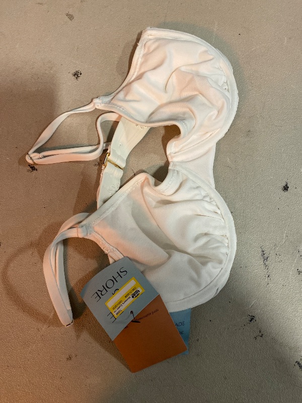 Photo 1 of 34DD Women's Eyelet Underwire Bikini Top - Shade & Shore Cream Adjustable Strap, Floral Pattern, Removable Cup