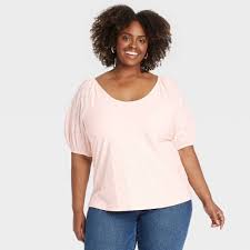 Photo 1 of 2X Women's Puff Short Sleeve Eyelet Peasant Top - Ava & Viv