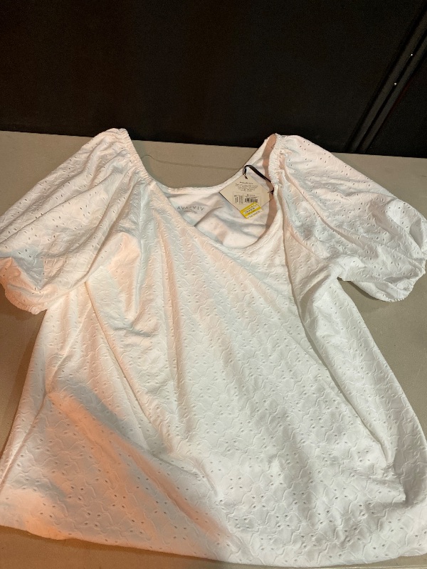 Photo 1 of 2X Women's Puff Short Sleeve Eyelet Peasant Top - Ava & Viv