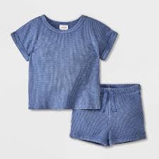 Photo 1 of 12M Baby Waffle Top & Bottom Set - Cat & Jack Blue