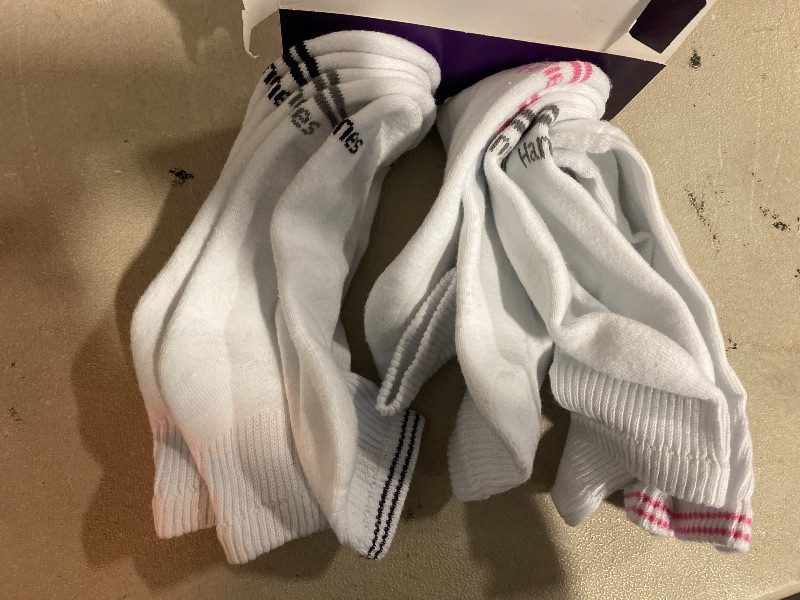 Photo 1 of 5-9 White/Pink/Black Hanes Women's Striped Cushioned 6pk Ankle Socks