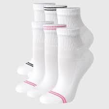 Photo 1 of 5-9 White/Pink/Black Hanes Women's Striped Cushioned 6pk Ankle Socks