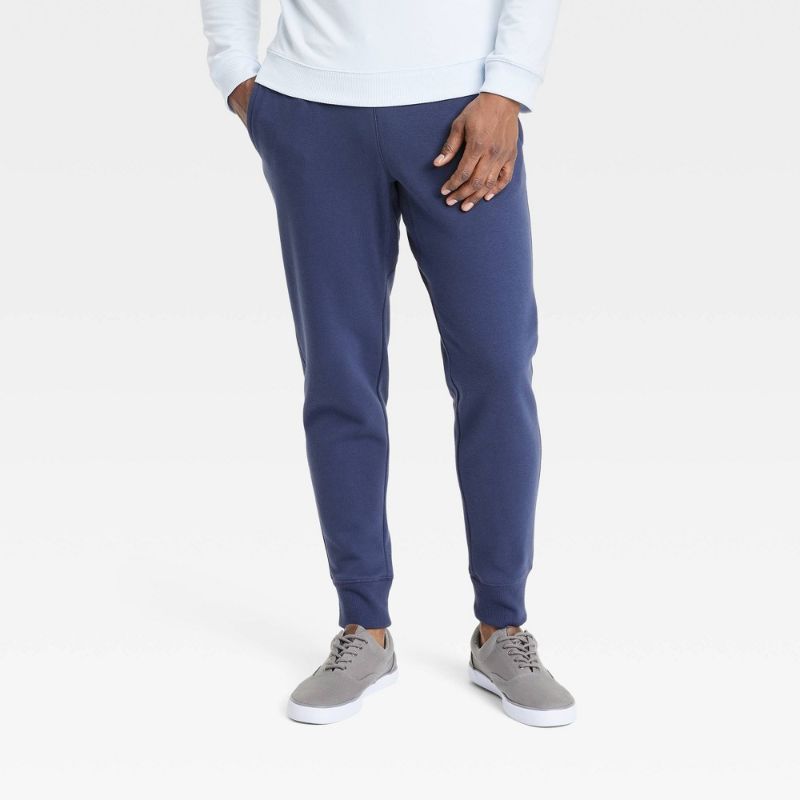 Photo 1 of L Men's Cotton Fleece Jogger Pants - All in Motion Navy Blue Regular Fit, Mid Rise, Zippered Pocket, Drawstring Waistband