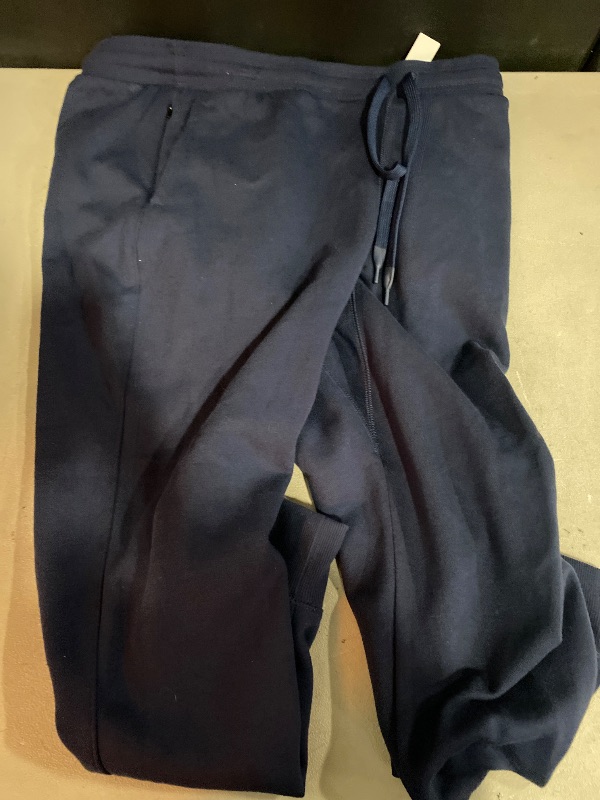 Photo 1 of L Men's Cotton Fleece Jogger Pants - All in Motion Navy Blue Regular Fit, Mid Rise, Zippered Pocket, Drawstring Waistband