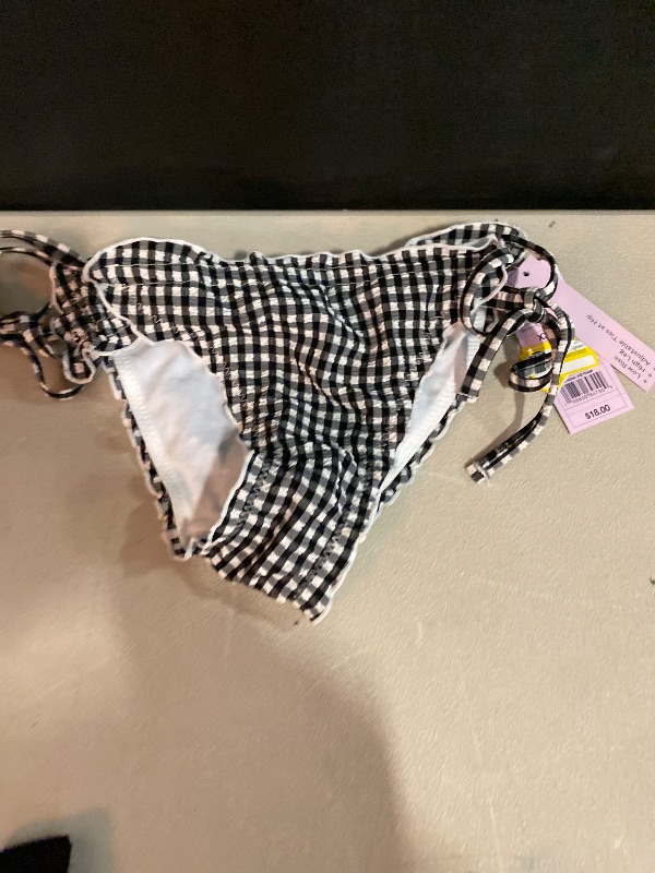 Photo 1 of Size XXS Women's Gingham Print Ruffle Edge Low-Rise Extra High Leg Extra Cheeky Side-Tie Bikini Bottom - Wild Fable™ Black XXS: Recycled Polyester