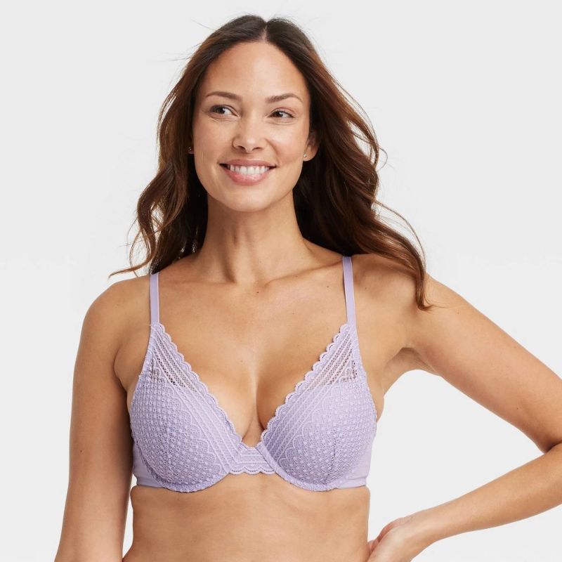 Photo 1 of 38B Women's Lace Push-up Plunge Bra - Auden™ Lavender 38B: Molded Cup, Underwire, Adjustable Strap