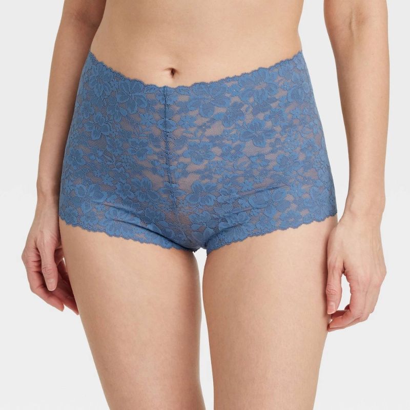 Photo 1 of (M) Women's Allover Lace Boy Shorts Underwear - Auden™ Blue M: Mid Rise, Cotton Gusset, Lightweight Fabric