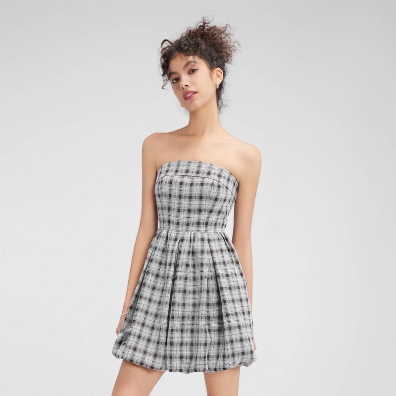 Photo 1 of Size L Women's Strapless Bubble Dress - Wild Fable™ Black/White Plaid L