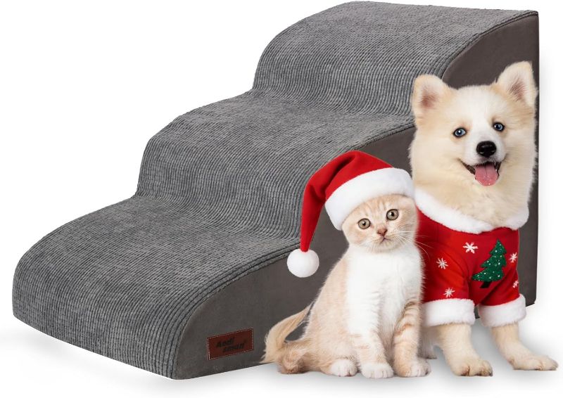 Photo 1 of 3-Step Dog Ramp and Stairs for Sofa and Chair - Non-Slip Sturdy Pet Steps for Small Dogs and Cats,15.7" H,Grey