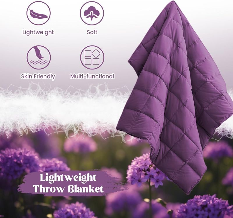 Photo 1 of puredown® Soft Feather Down Throw Blanket full/Queen  Lightweight Packable Couch Throw for Indoor and Outdoor Use, , Purple