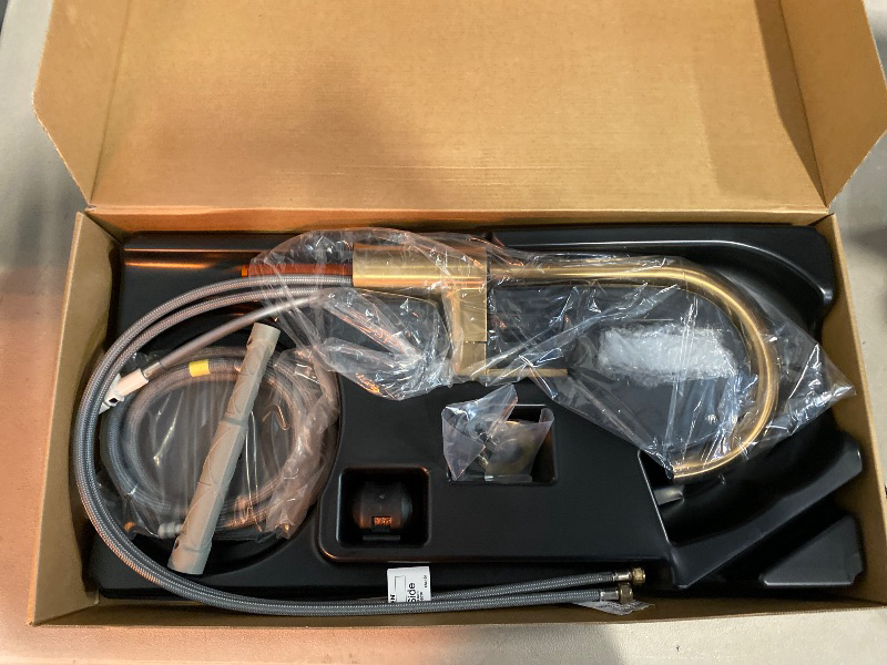 Photo 1 of Moen Align Brushed Gold One-Handle Modern Pulldown Bar Faucet with Power Clean featuring Reflex Docking System, 5965BG