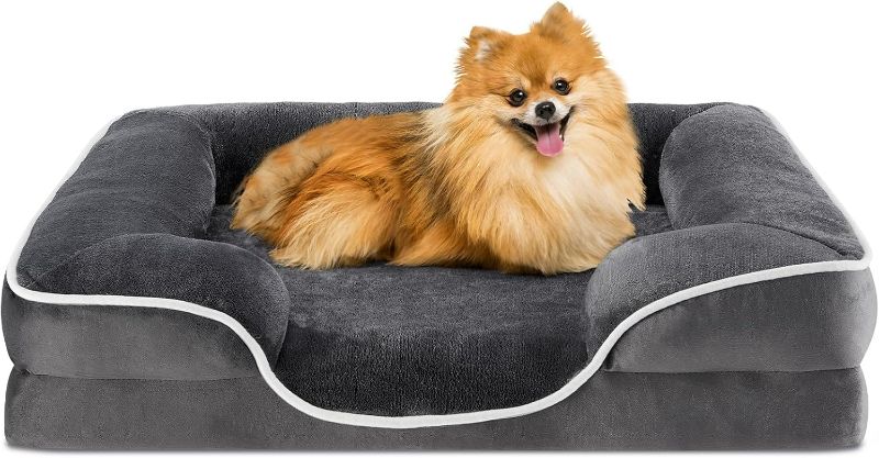 Photo 1 of (24" Small) Orthopedic Dog Bed for Dogs, Waterproof Memory Foam Pet Bed with Bolster, Egg-Crate Foam Dog Couch Sofa with Washable Removable Bed Cover and Non-Slip Bottom