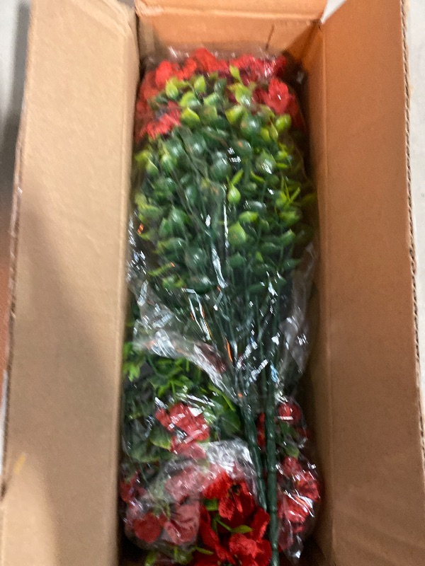 Photo 1 of Artificial Fake Flowers for Outdoor Spring Decoration, 16 Bundles Faux Silk Colorful Daisy UV Resistant Realistic for Outside Porch Patio Home Yard Garden Planters Pots Window Box (Rose Red)