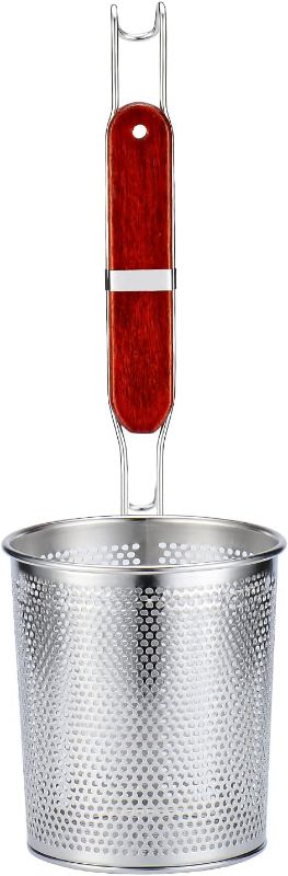 Photo 1 of Tenta Kitchen Micro-Perforated Stainless Steel Pasta Basket Mesh Spider Food Dumpling Noodle Strainer,Fine Mesh Skimmer Kitchen Fine Sieve Mesh Strainer with Wooden Handle (Strainer, 12cm)