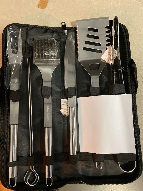 Photo 1 of 7-Piece BBQ Grill Tool Kit - Stainless Steel BBQ Accessories Kitchen Set With Spatula, Tongs, Fork, Knife, Brush, Skewers, and Case by Home-Complete