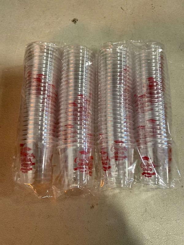 Photo 1 of (CONGRATS) 100 Pcs Quinceañera Plastic Cups Bulk 10oz Disposable Mis Quince Anos Clear White Reception Cup Sweet Party Favors for Guests