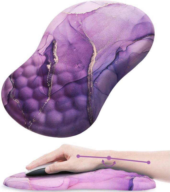 Photo 1 of Mouse Pad Wrist Support, Laokiiy Ergonomic Mouse Pad with Wrist Rest, Comfortable Computer Mouse Pad for Laptop, Pain Relief Mousepad with Non-Slip PU Base Purple