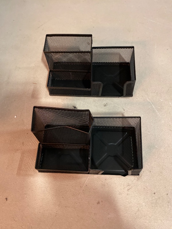 Photo 1 of 2 Pieces Mesh Pen Holder for Desk, 3 Compartments Metal Pencil Holder Desk Organizers Pen Cup for Office Supply Home School Desktop Accessories - Black