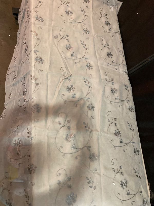 Photo 1 of HOMEIDEAS Sage Green Sheer Curtains 84 Inches Long 2 Panels Embroidered Floral Pattern Semi Sheer Window Curtains for Bedroom Living Room