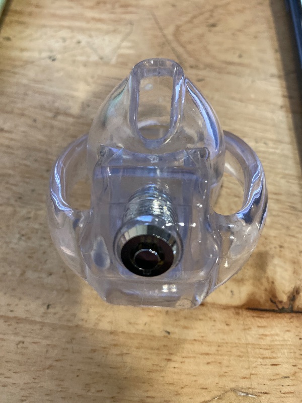 Photo 1 of HT-V5 Click & Lock Clear Design Resin Male Chastity Device Cock Cage Penis Ring with Exclusive Keys (XS-55mm ring)